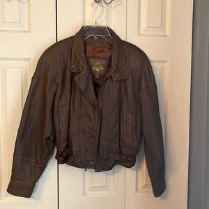 Vintage brown leather bomber jacket